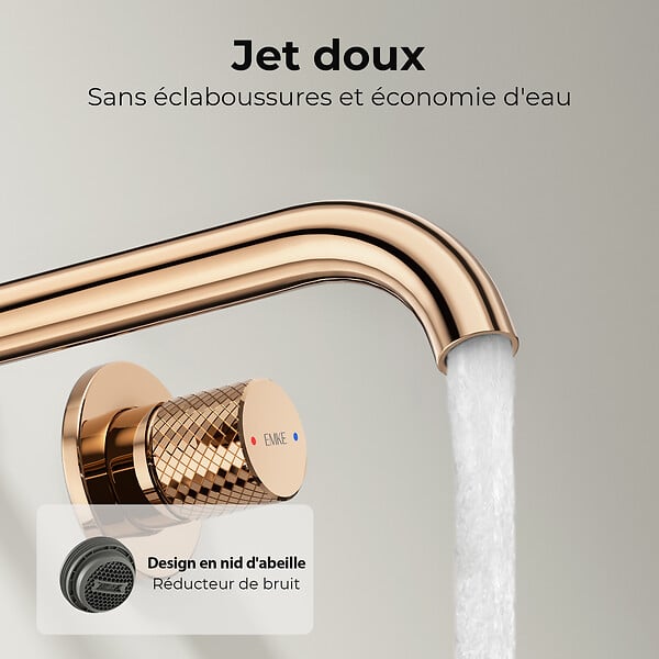 EMKE - EMKE Mitigeur Lavabo Mural Design Séparé 281×140×65 mm, Robinet Or Rose en Laiton & Inox 304, Cartouche Céramique Longue Durée - large