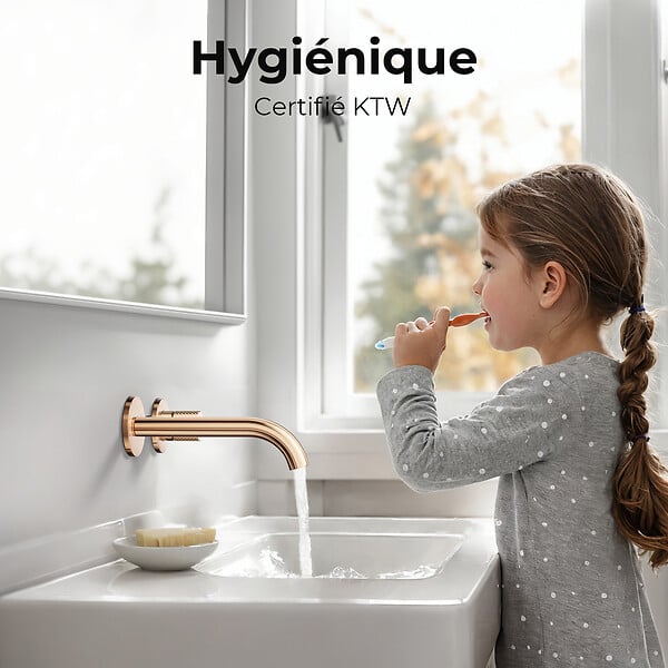 EMKE - EMKE Mitigeur Lavabo Mural Design Séparé 281×140×65 mm, Robinet Or Rose en Laiton & Inox 304, Cartouche Céramique Longue Durée - large