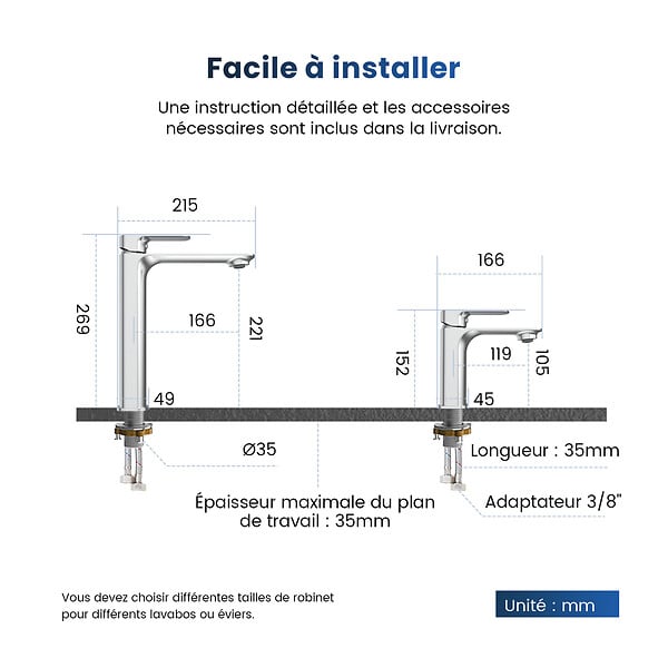 EMKE - EMKE Mitigeur Lavabo Salle de Bain, 166 × 152 × 45 mm, Robinet en Laiton, Cartouche Céramique Haute Durabilité, Surface Chromée - large