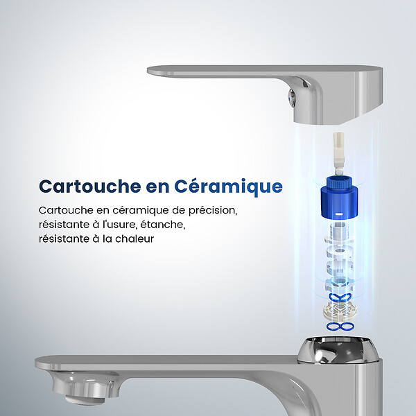 EMKE - EMKE Mitigeur Lavabo Salle de Bain, 166 × 152 × 45 mm, Robinet en Laiton, Cartouche Céramique Haute Durabilité, Surface Chromée - large