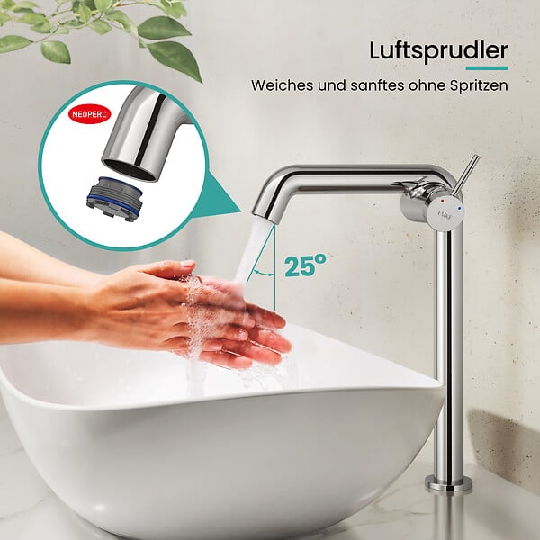 EMKE - EMKE Mitigeur de Lavabo Chromé Design, 332 × 220 × 76 mm, Robinet Salle de Bain en Laiton, Cartouche Céramique Longue Durée, Pose Rapid - large
