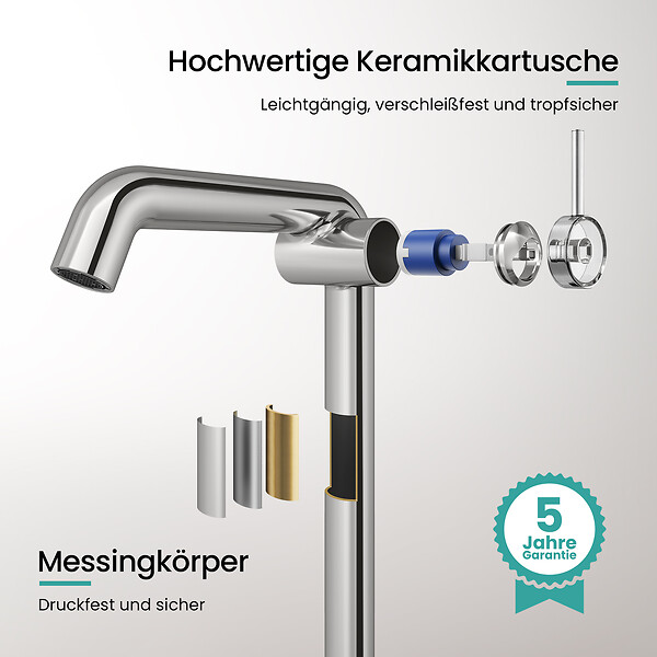 EMKE - EMKE Mitigeur de Lavabo Chromé Design, 332 × 220 × 76 mm, Robinet Salle de Bain en Laiton, Cartouche Céramique Longue Durée, Pose Rapid - large
