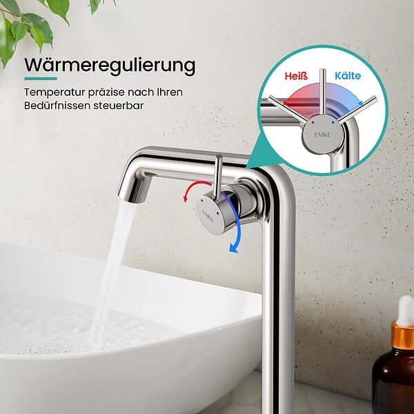 EMKE - EMKE Mitigeur de Lavabo Chromé Design, 332 × 220 × 76 mm, Robinet Salle de Bain en Laiton, Cartouche Céramique Longue Durée, Pose Rapid - large