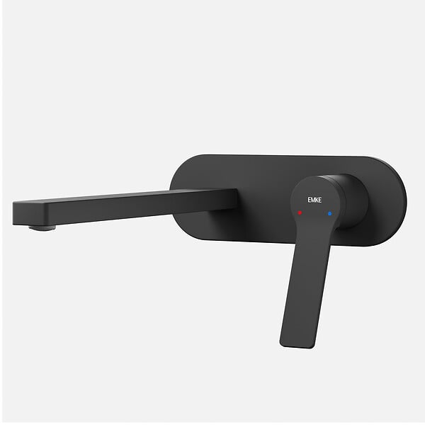 EMKE - EMKE Mitigeur Lavabo Design Séparé, Robinet Mural Noir Mat 288×210×70 mm, Corps en Laiton et Inox 304, Cartouche Céramique Haute Durabilité - large