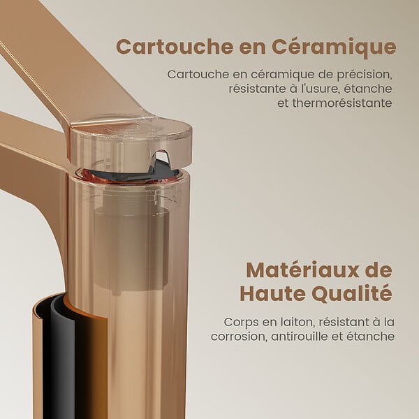 EMKE - EMKE Mitigeur pour Lavabo et Cuisine 335×233×46 mm, Robinet Or Rosé en Laiton & Inox 304, Cartouche Céramique, Aérateur Économiseur d’Eau - large
