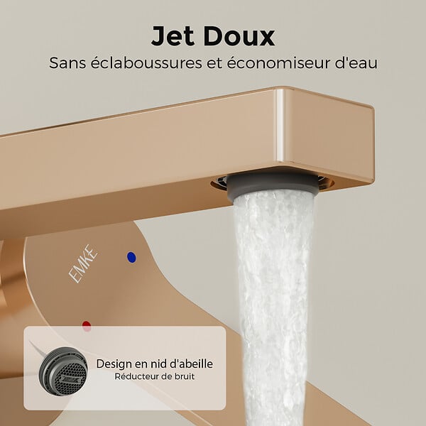 EMKE - EMKE Mitigeur Lavabo Design Séparé, Robinet Mural Or Rose 288×210×70 mm, Corps en Laiton et Inox 304, Cartouche Céramique Haute Durabilité - large