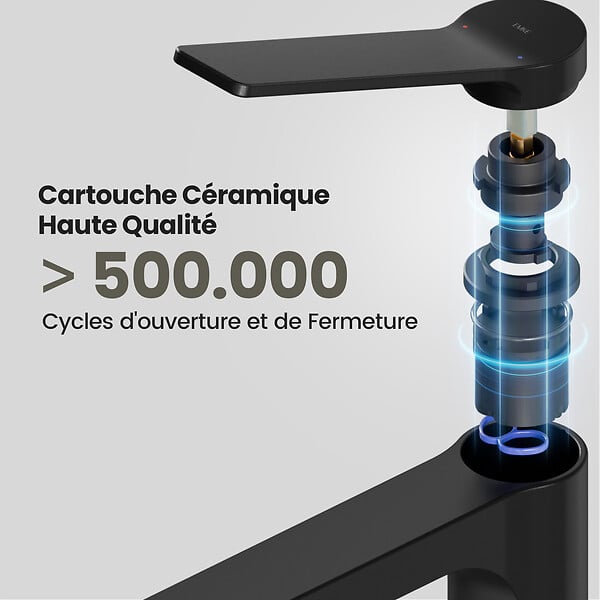 EMKE - EMKE Mitigeur pour Lavabo et Cuisine 335×233×46 mm, Robinet Noir Mat en Laiton & Inox 304, Cartouche Céramique, Aérateur Économiseur d’Eau - large