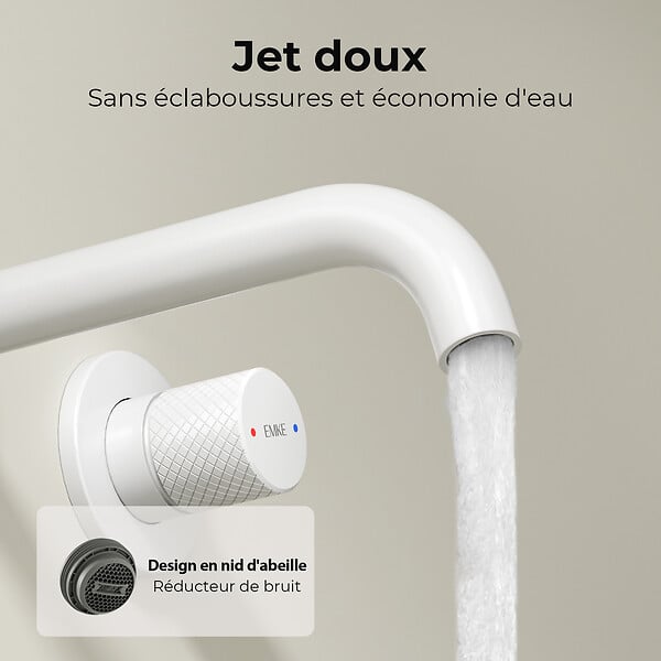 EMKE - EMKE Mitigeur Lavabo Mural Design Séparé 281×140×65 mm, Robinet Blanc Mat en Laiton & Inox 304, Cartouche Céramique Longue Durée - large