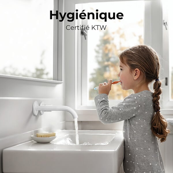 EMKE - EMKE Mitigeur Lavabo Mural Design Séparé 281×140×65 mm, Robinet Blanc Mat en Laiton & Inox 304, Cartouche Céramique Longue Durée - large