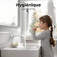 EMKE - EMKE Mitigeur Lavabo Mural Design Séparé 281×140×65 mm, Robinet Blanc Mat en Laiton & Inox 304, Cartouche Céramique Longue Durée - vignette