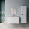 AURLANE - Pack Meuble salle de bain 60cm et Colonne de rangement - Façades Blanches Ondulées - MILO - vignette