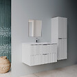 AURLANE - Pack Meuble salle de bain 60cm et Colonne de rangement - Façades Blanches Ondulées - MILO - vignette