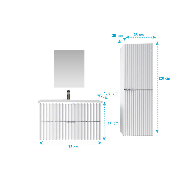 AURLANE - Pack Meuble salle de bain 80cm et Colonne de rangement - Façades Blanches Ondulées - MILO - large