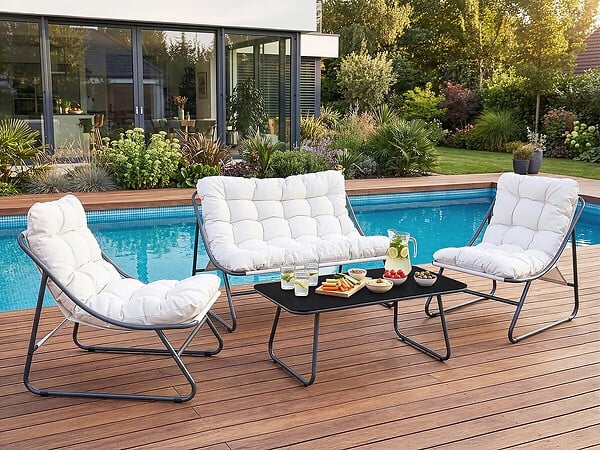 HABITAT ET JARDIN - Salon de jardin en métal avec coussins "Aria" - 4 places - Beige - large