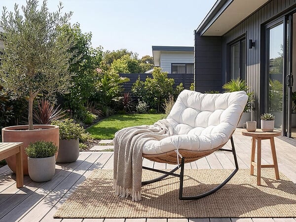 HABITAT ET JARDIN - Fauteuil à bascule papasan avec coussin intérieur/extérieur "Papaya" - Beige - large