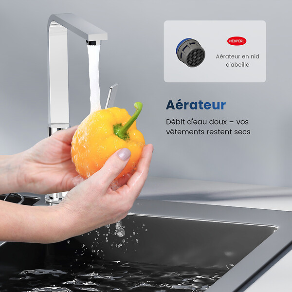 EMKE - EMKE Mitigeur de Cuisine Chromé, Robinet Monocommande Rotatif 360°, 30,3 × 22,5 cm, Design Fin en Acier Inoxydable - large