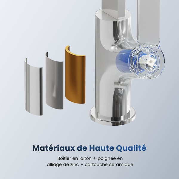 EMKE - EMKE Mitigeur de Cuisine Chromé, Robinet Monocommande Rotatif 360°, 30,3 × 22,5 cm, Design Fin en Acier Inoxydable - large