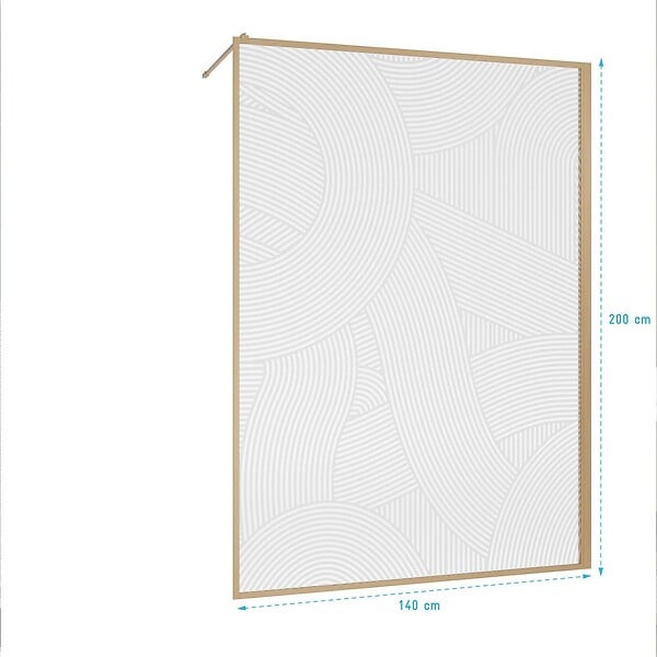 AURLANE - Paroi de douche 140 x 200 HINATA - style Japandi courbes douces - Cadre effet Bois - Verre 6mm - large