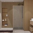 AURLANE - Paroi de douche 90 x 200 HINATA - style Japandi courbes douces - Cadre effet Bois - Verre 6mm - vignette