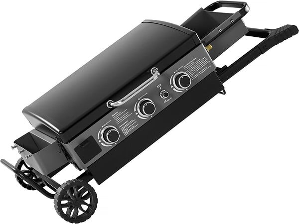 HABITAT ET JARDIN - Plancha à gaz avec chariot pliable et portable "Firo" - 7,5 kw - Noir - large