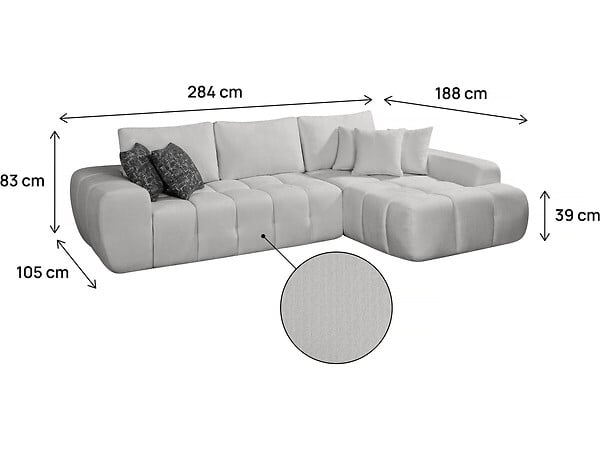 HABITAT ET JARDIN - Canapé d'angle droit en tissu style bubble "Sidonie" - 4 places - Gris - large