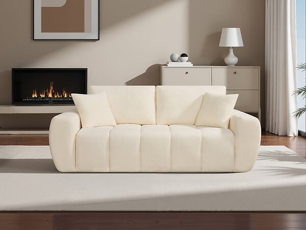 HABITAT ET JARDIN - Canapé droit en tissu style bubble "Léonie" - 3 places - Beige - large