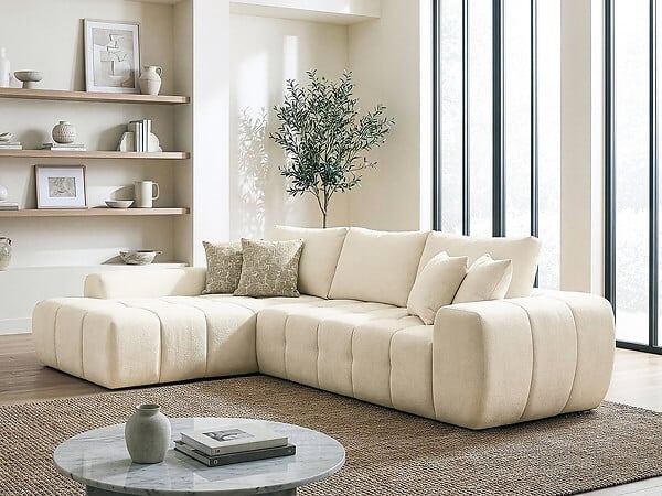 HABITAT ET JARDIN - Canapé d'angle gauche en tissu style bubble "Sidonie" - 4 places - Beige - large