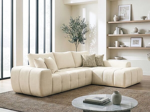 HABITAT ET JARDIN - Canapé d'angle droit en tissu style bubble "Sidonie" - 4 places - Beige - large
