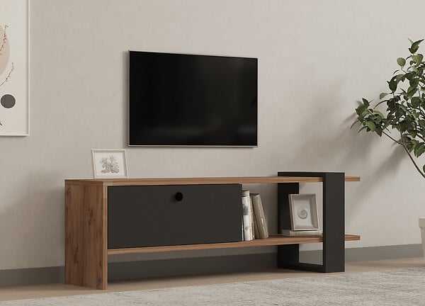 HABITAT ET JARDIN - Meuble TV en bois "Ova" - 120 x 25 x 36 cm - ChêneAnthracite - large