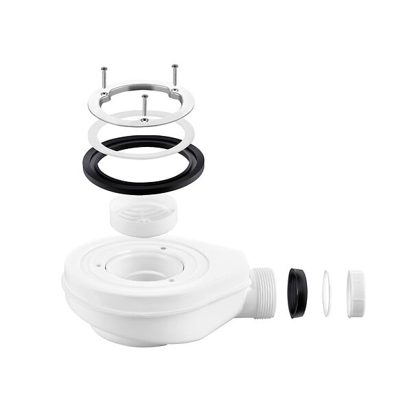 EMKE - Bonde de vidage pour receveur – Ø90 mm – Sortie Ø40 mm – ABS blanc avec anneau décoratif en acier inoxydable – Hauteur 26 mm - large