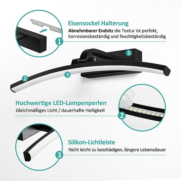 EMKE - EMKE Lampe murale LED noire pour salle de bain, éclairage miroir 40 × 4,8 cm, lumière neutre 4000 K, installation simple - large