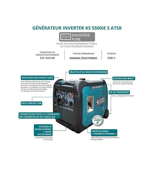KONNER SOHNEN - Générateur-onduleur, avec boîte anti-bruit, 5500W - Könner  Söhnen KS 5500iES ATSR - large
