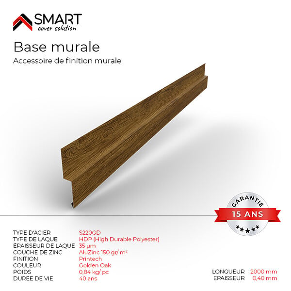 BRAVO THE SMART SOLUTION - Profilé de joint Tôle bac acier - Toiture - Couverture - plaque H12 Coloris Golden Oak Printech L=2m - large