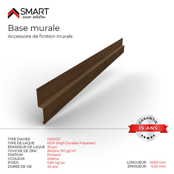 BRAVO THE SMART SOLUTION - Profilé de joint Tôle bac acier - Toiture - Couverture - plaque H12 Coloris Walnut Printech L=2m - large