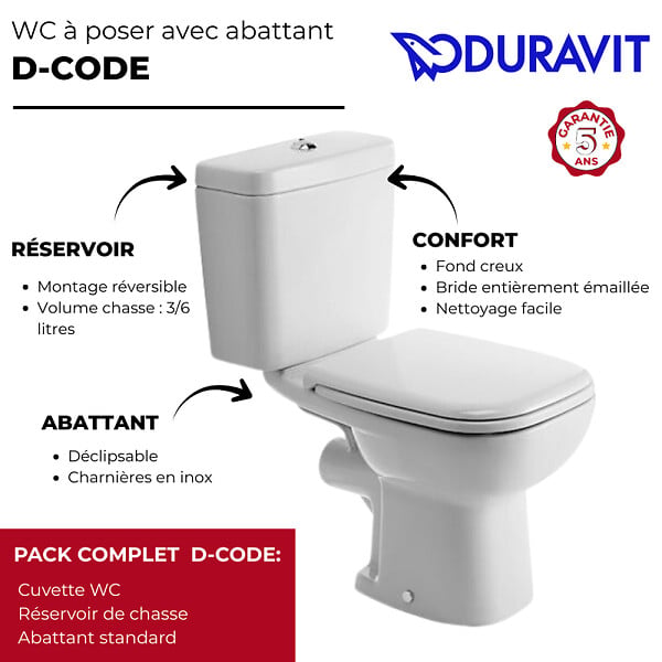 DURAVIT - WC à poser D-code avec abattant + nettoyant - large