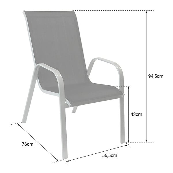 HAPPY GARDEN - Lot de 4 chaises MARBELLA en textilène taupe - aluminium blanc - large