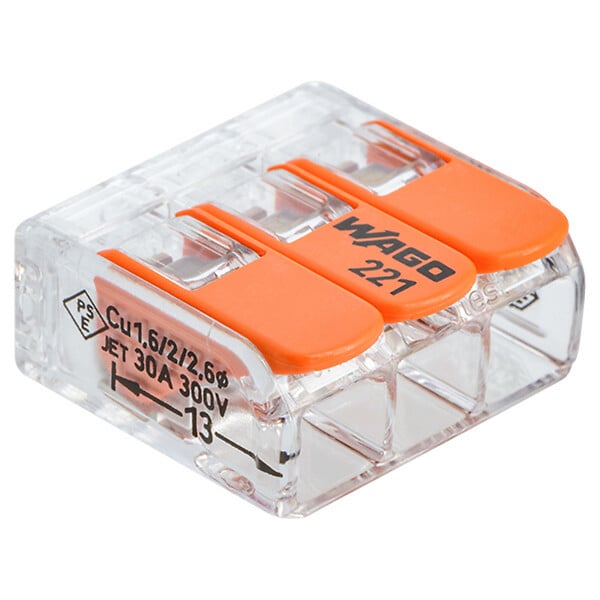 WAGO - Sachet de 3 bornes S221 3 entrées  fils souples et rigides 0.5 à 6mm² - large