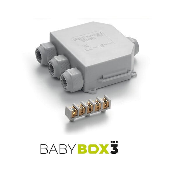 RAYTECH - Boîte de jonction Babybox3 95x110xh 43 mm  + connecteur + 4 presses étoupes - large