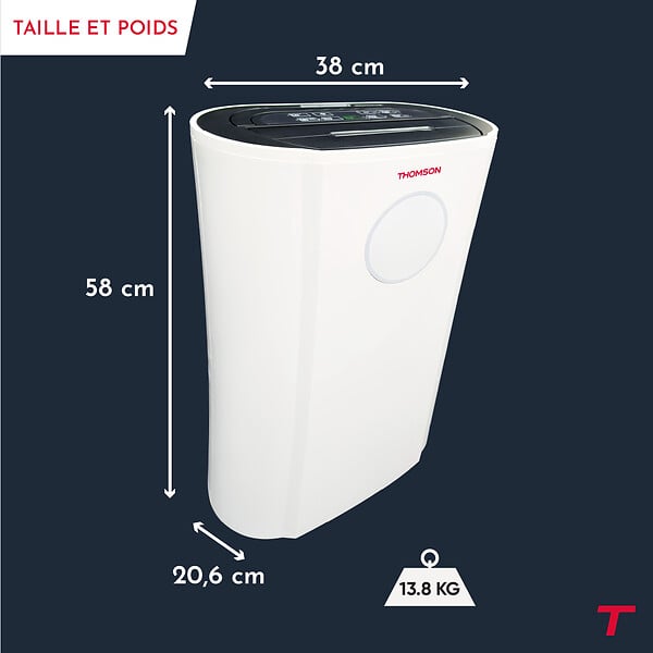 BESTHERM - Déshumidificateur d'air 20L/ jour - THOMSON - AZRA - Connecté WiFi - Fonction purificateur d'air - Filtre à charbon anti-odeurs - large