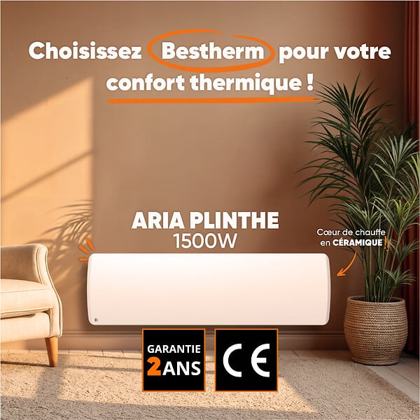 BESTHERM - Radiateur électrique fixe à inertie sèche céramique - BESTHERM - ARIA PLINTHE 1500W  - plinthe blanc - large