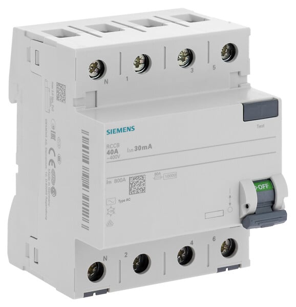 SIEMENS - SIEMENS Interrupteur différentiel 4 pôles 30 mA 40 A Type AC - large