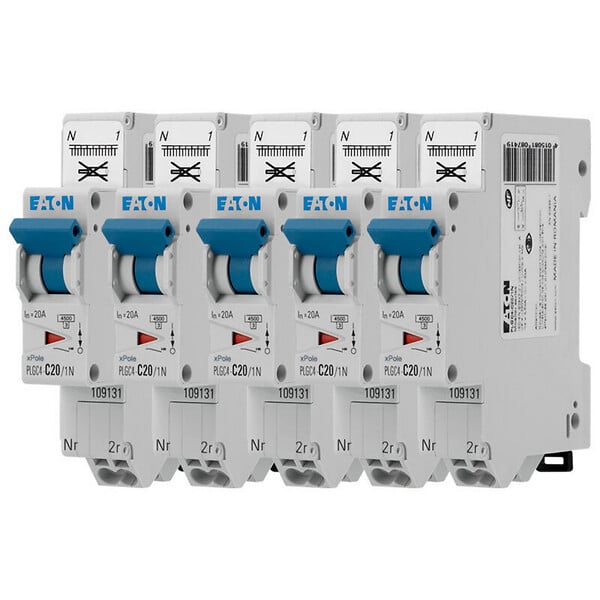 EATON CAPRI - EATON Lot de 5 disjoncteurs auto 20A Ph+N, borne à ressort, 45kA, courbe C, 230V, qualité fiable - large