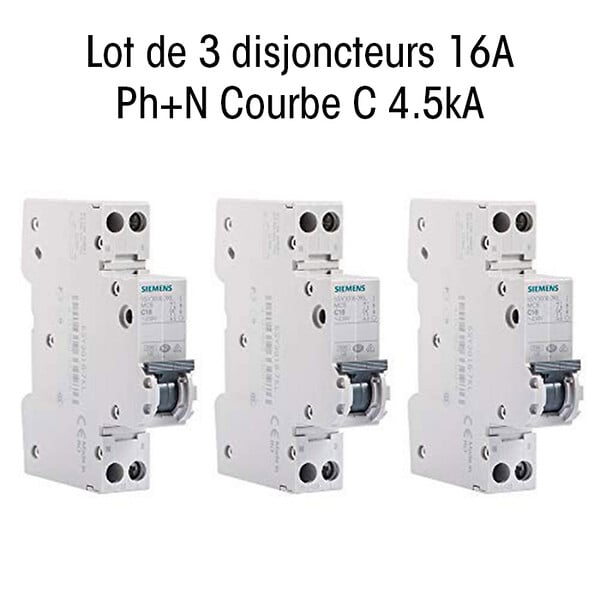 SIEMENS - SIEMENS Lot de 3 disjoncteurs phase + neutre 16A - large