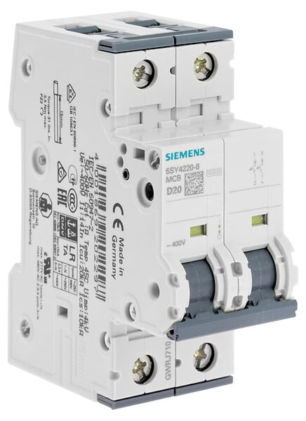 SIEMENS - Disjoncteur électrique bipolaire 20 A courbe D pour climatisation, pompe à chaleur et pompe de relevage-SIEMENS - large