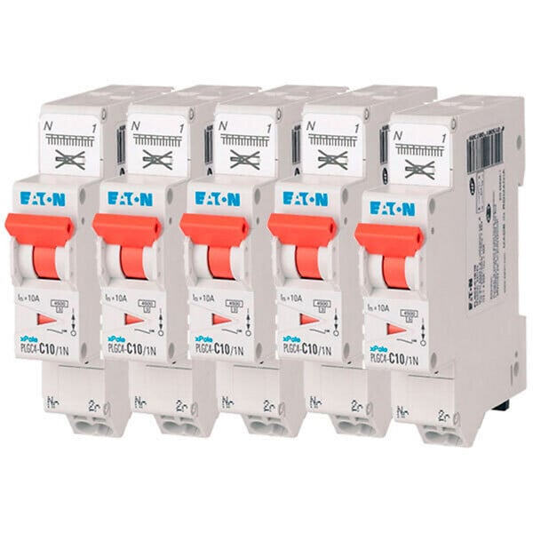 EATON CAPRI - EATON Lot de 5 disjoncteurs auto 10A Ph+N, borne à ressort, 45kA, courbe C, 230V, qualité professionnelle - large