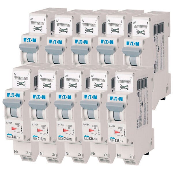 EATON CAPRI - EATON Lot de 10 disjoncteurs auto 16A Ph+N, borne à ressort, 45kA, 230V, courbe C - large