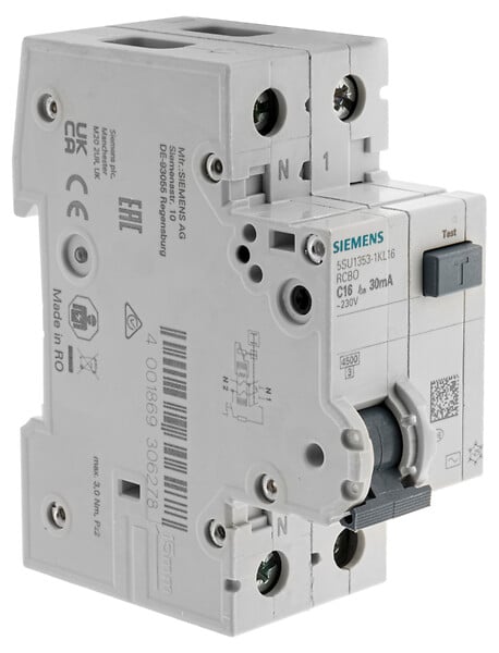 SIEMENS - SIEMENS Disjoncteur différentiel monobloc 16 A 1P+N type CA 30 mA Diagramme C - large