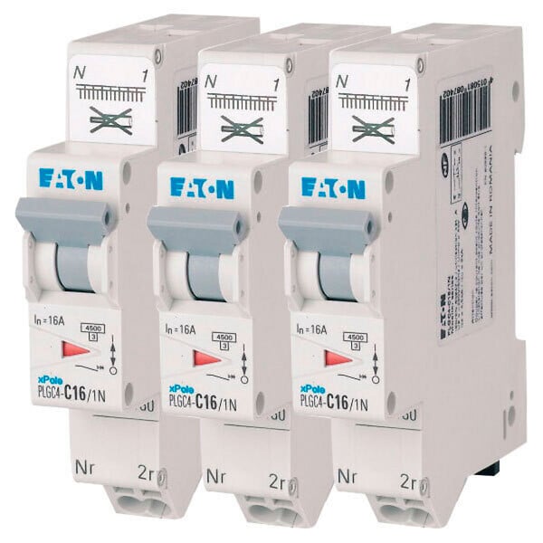 EATON CAPRI - EATON Lot 3 disjoncteurs auto 16A Ph+N, borne à ressort, 45kA, 230V, courbe C - large