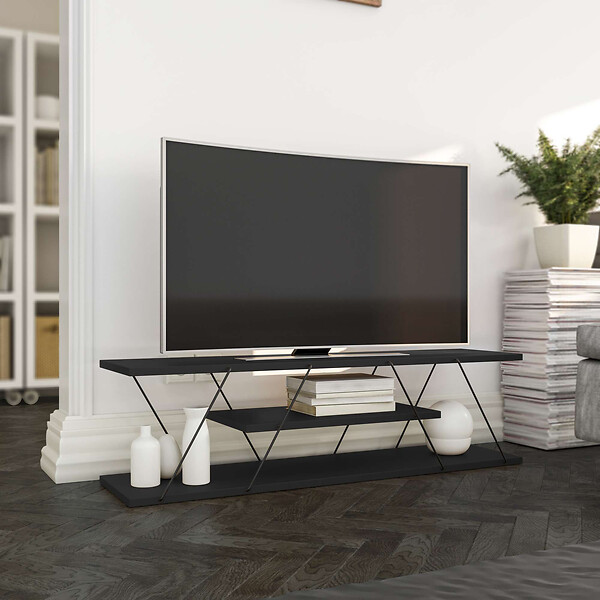 HABITAT ET JARDIN - Meuble TV en bois "April" - 120 x 30 x 33 cm - Gris anthracite - large
