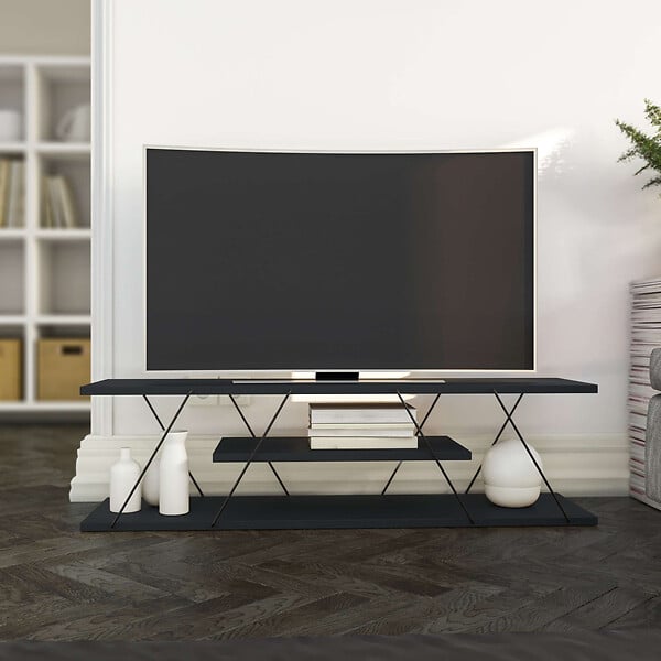 HABITAT ET JARDIN - Meuble TV en bois "April" - 120 x 30 x 33 cm - Gris anthracite - large